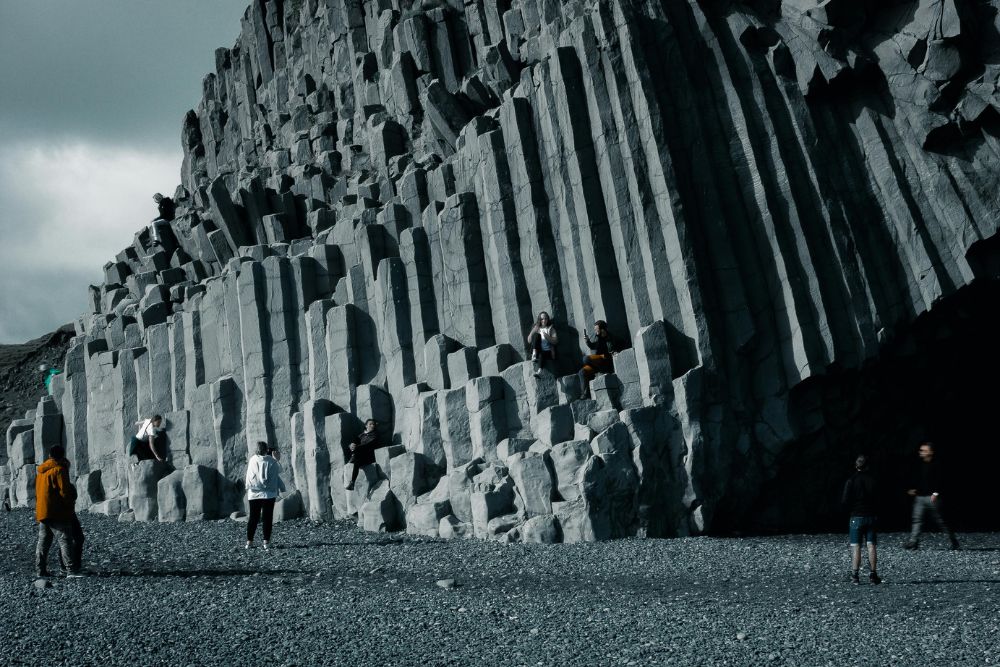 hexagonal basalt columns at iceland black sand beach