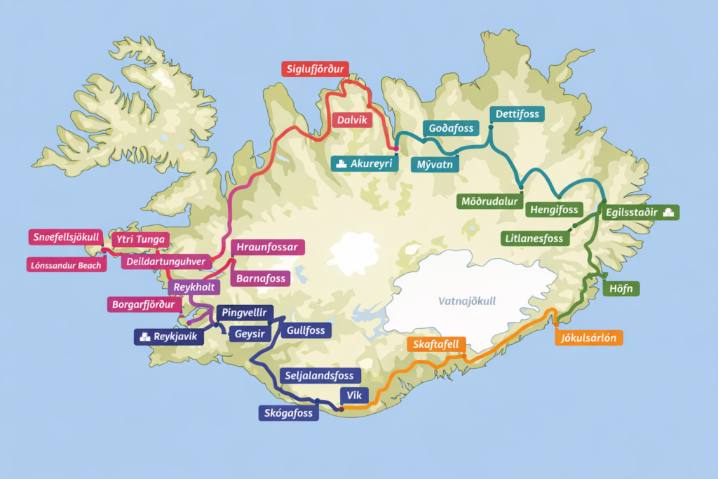 Iceland's Ring Road: a map of the island's main stops