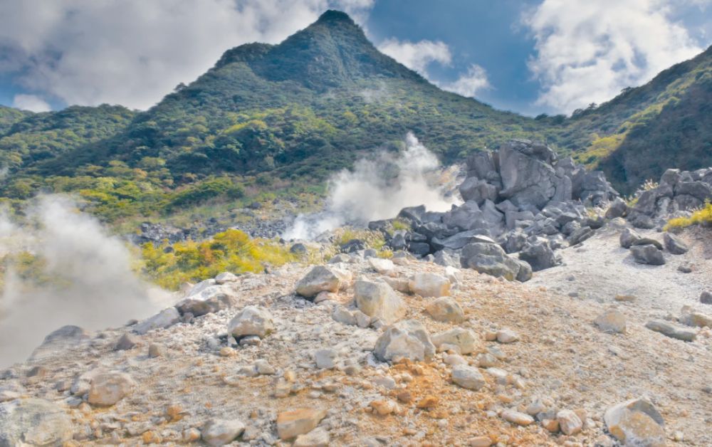 aerial view of hakone caldera