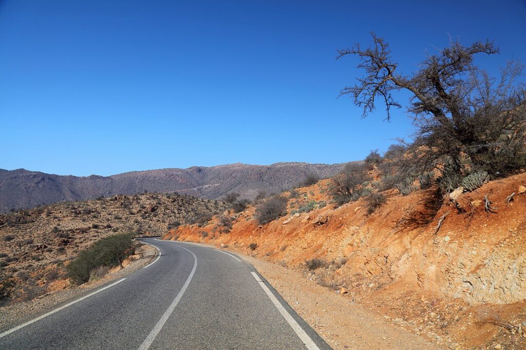 Rugged landscape of the Anti-Atlas mountains in Morocco along road R104 in Tiznit Province