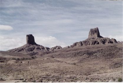 Bab n'Ali twin volcanic rock towers, a landmark of Jbel Saghro