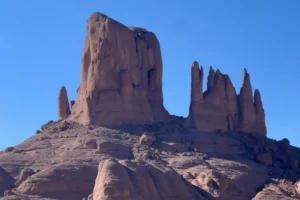 Jbel Saghro geology: rust-colored ignimbrite rock towers rising from the Anti-Atlas plateau
