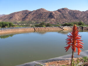 Irrigation reservoir near the Imiter silver mine Morocco region, Ameln Valley, Anti-Atlas Mountains