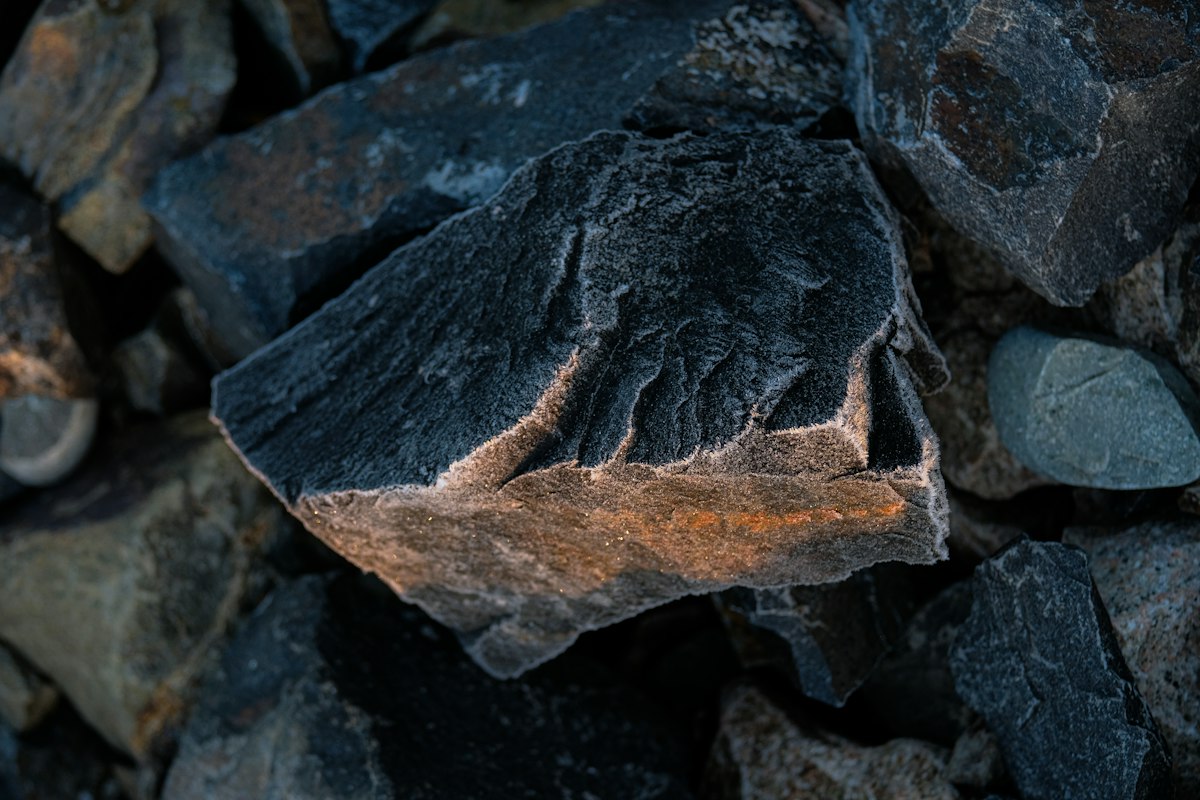 Dark basaltic rock, close-up